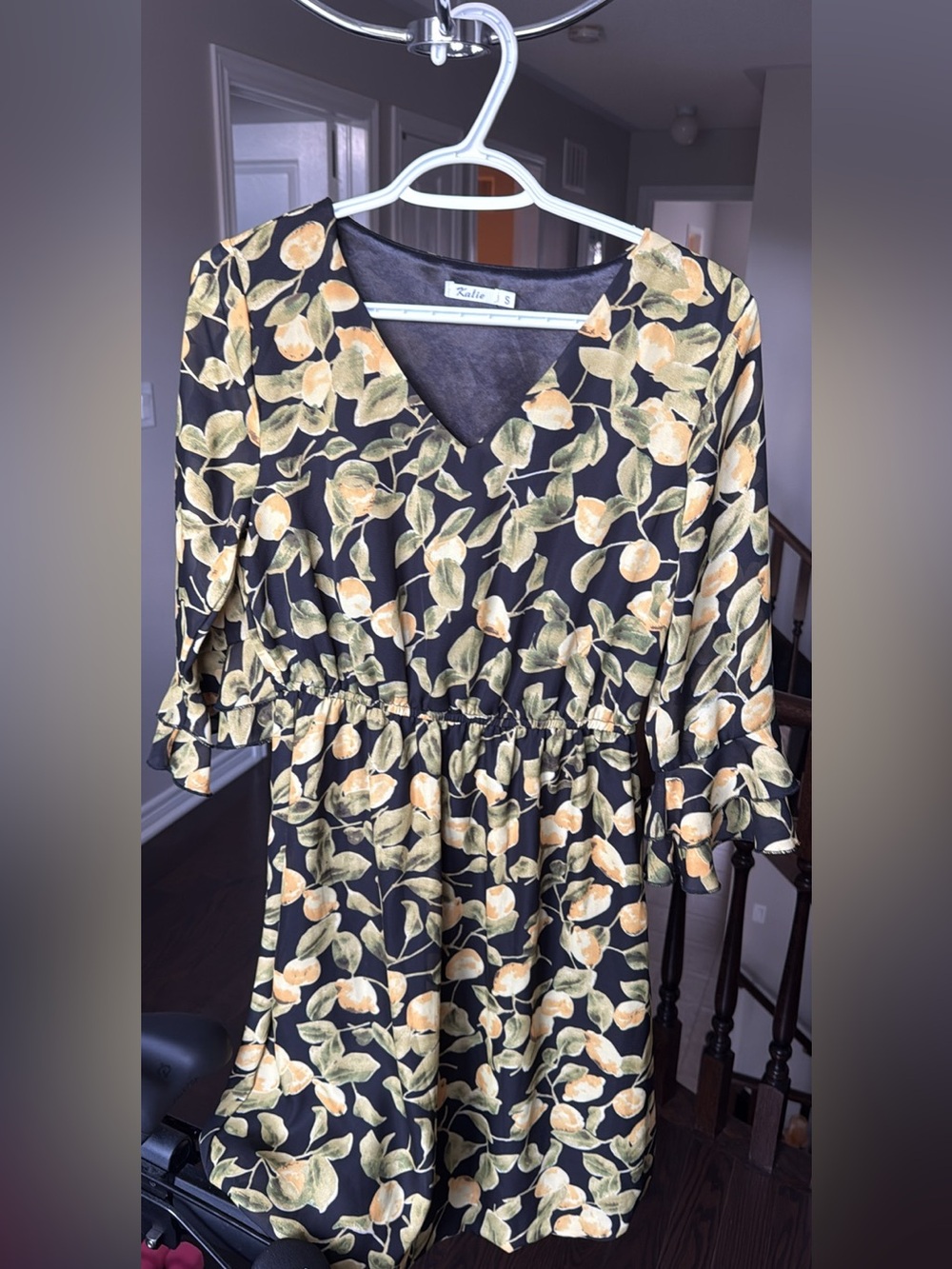 Black Floral V-Neck Elastic Waist Dress